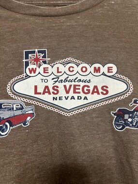 Las Vegas Graphic Tee Grey Brown Welcome Sign Acid Wash Soft Lightweight L